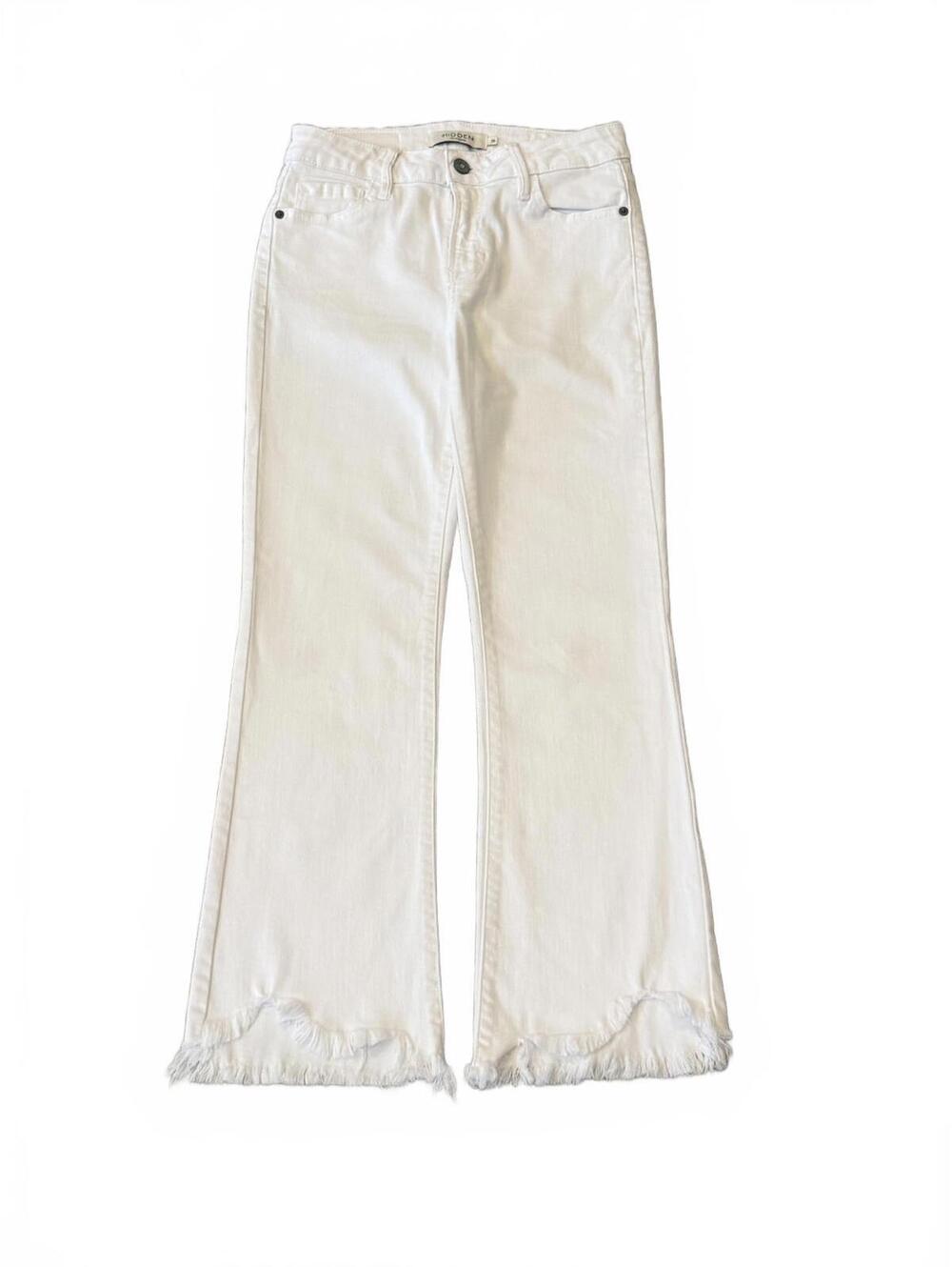 Hidden Jeans Happi White Frayed Hem Cropped Flare High Rise Denim Size 26